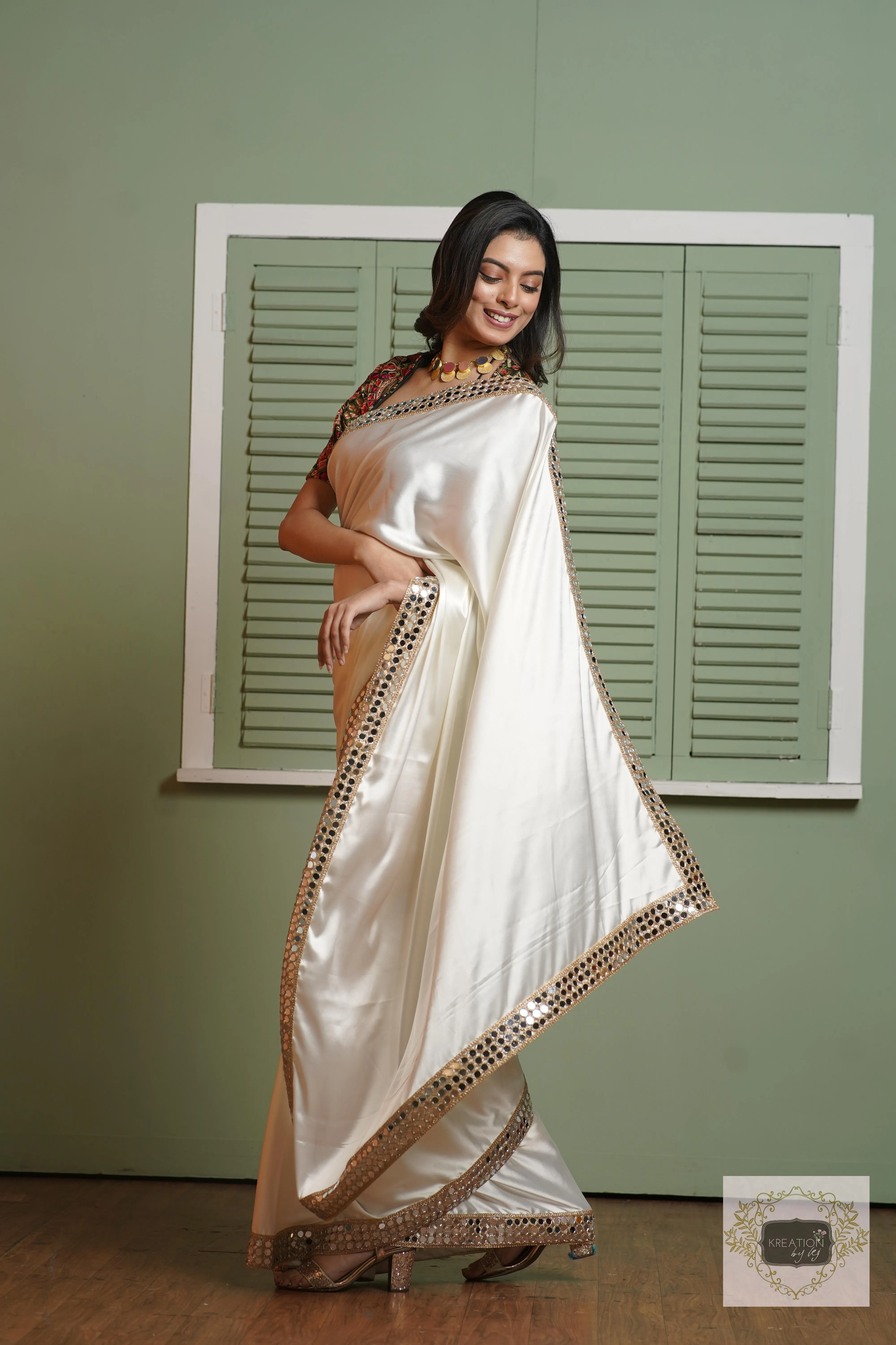 Cream Sheesh Mahal Saree