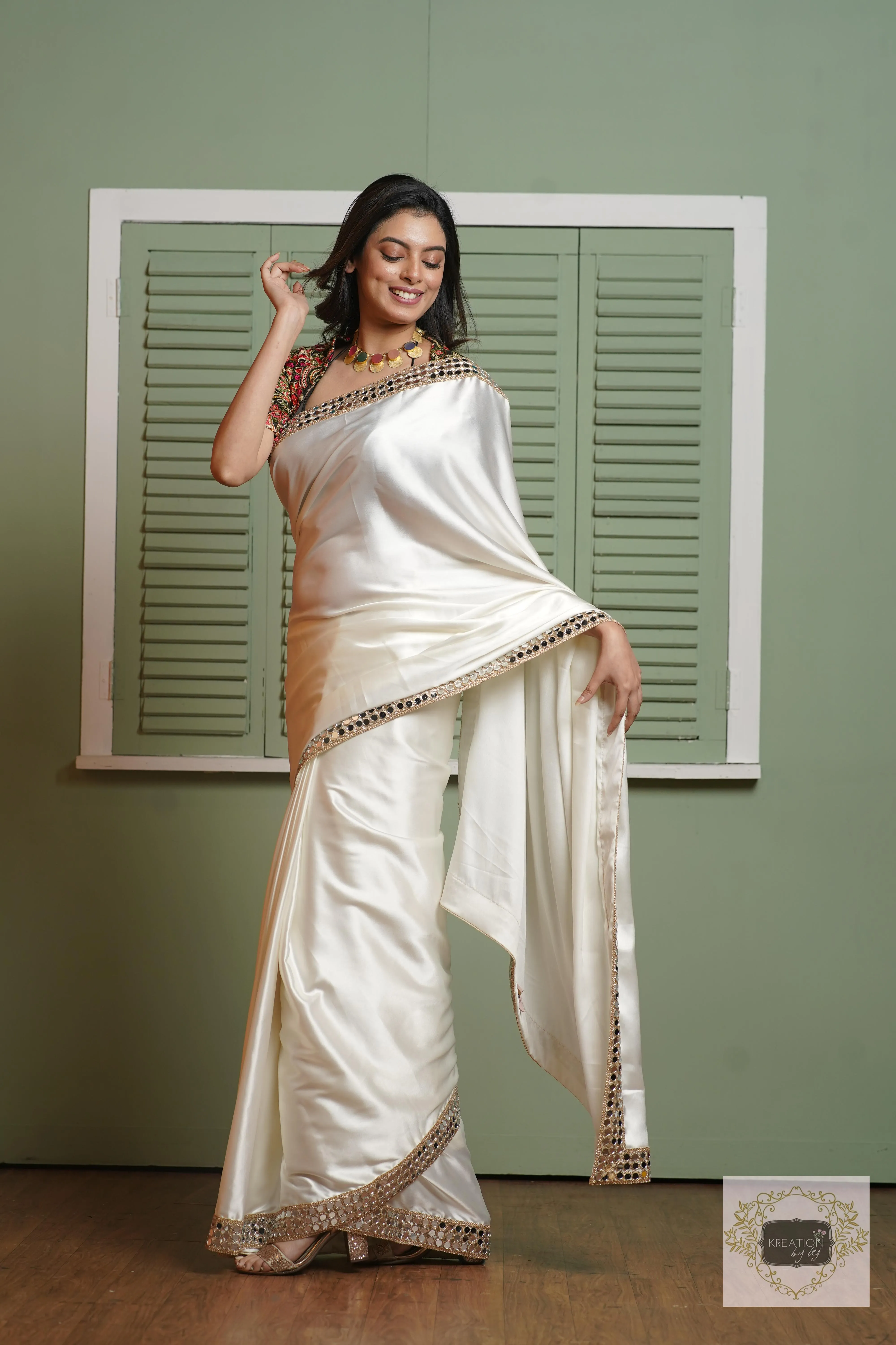 Cream Sheesh Mahal Saree