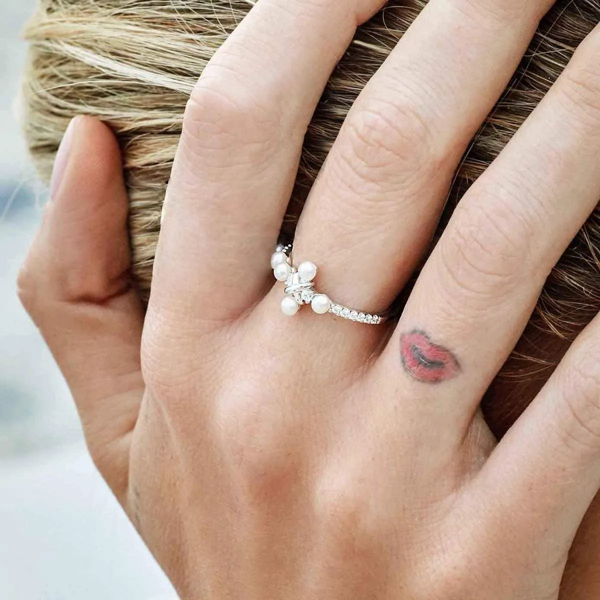 Cross Ring with Pearls - White Silver