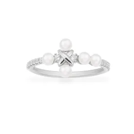 Cross Ring with Pearls - White Silver