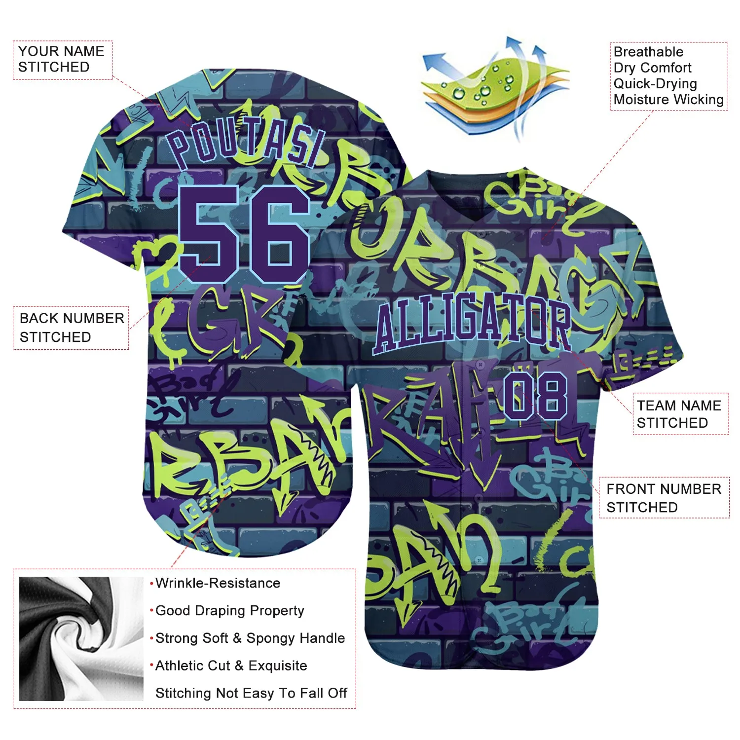 Custom 3D Pattern Design Abstract Graffiti Authentic Baseball Jersey