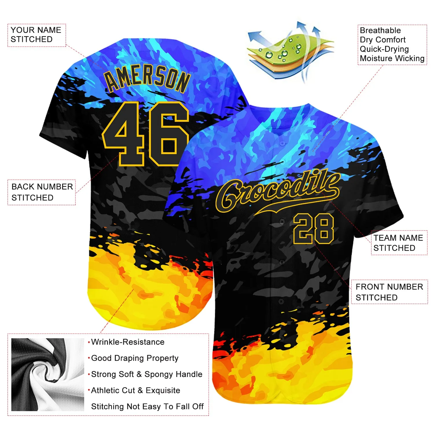 Custom 3D Pattern Design Fade Authentic Baseball Jersey