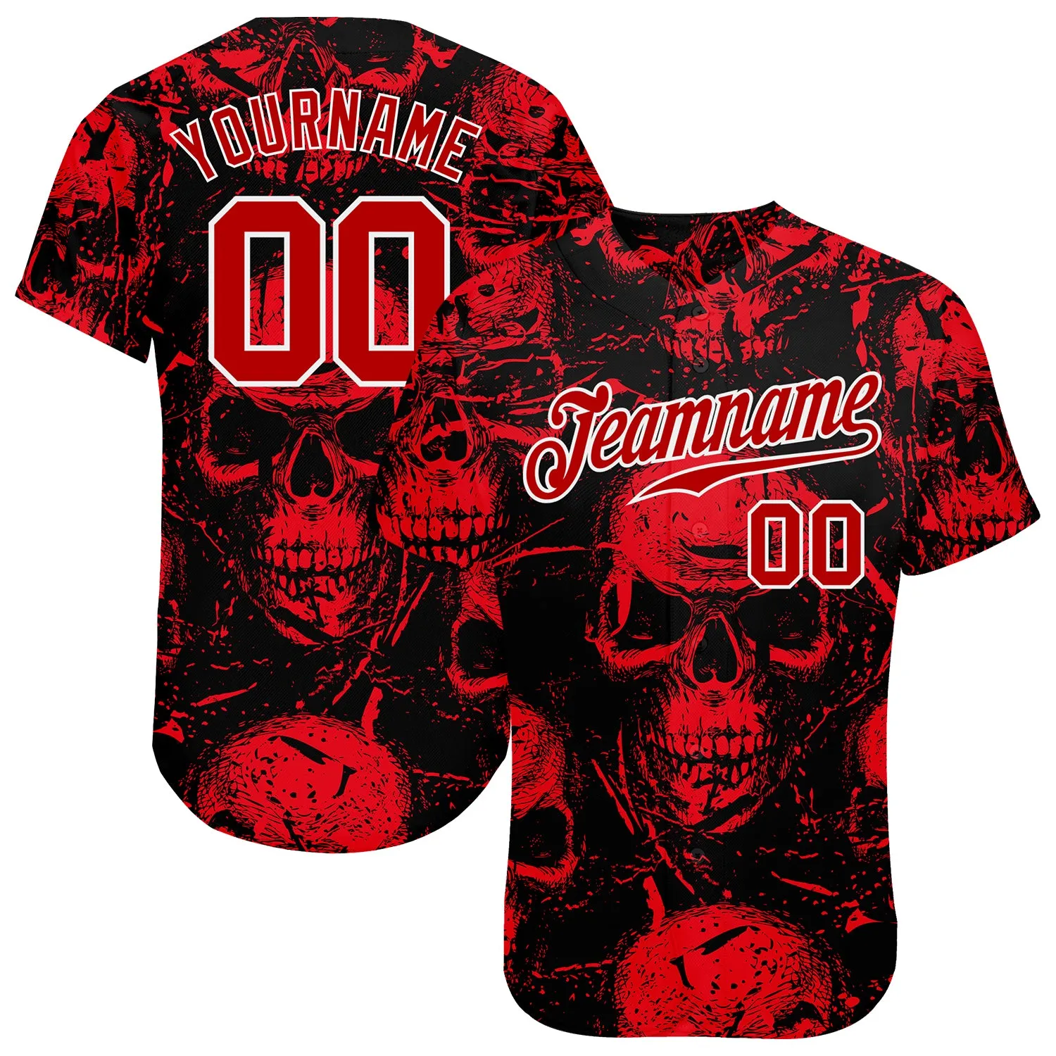 Custom 3D Pattern Halloween Skulls Authentic Baseball Jersey