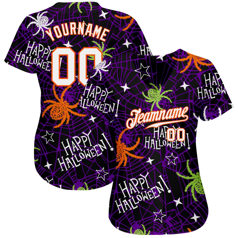 Custom 3D Pattern Happy Halloween Spiders Authentic Baseball Jersey