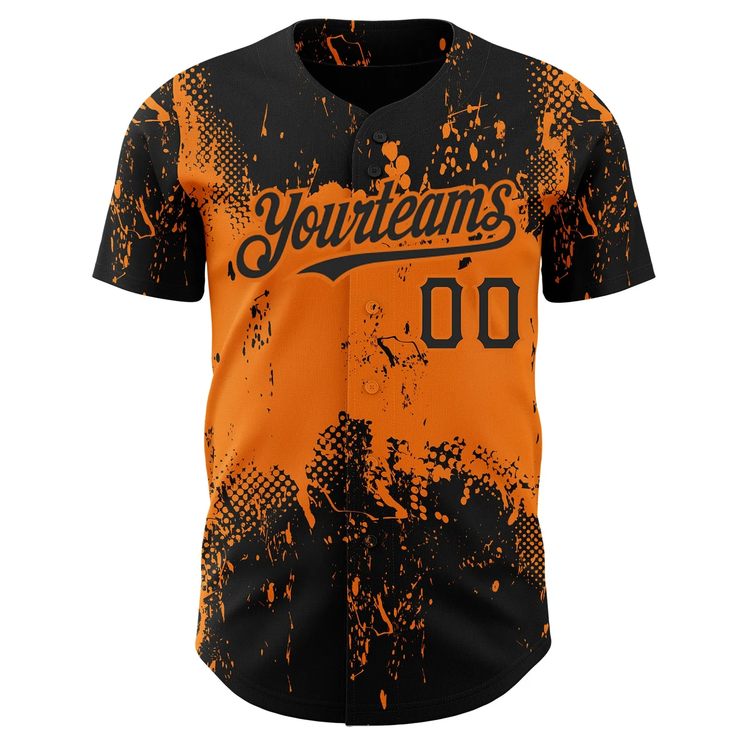 Custom Black Bay Orange 3D Pattern Design Abstract Splatter Grunge Art Authentic Baseball Jersey