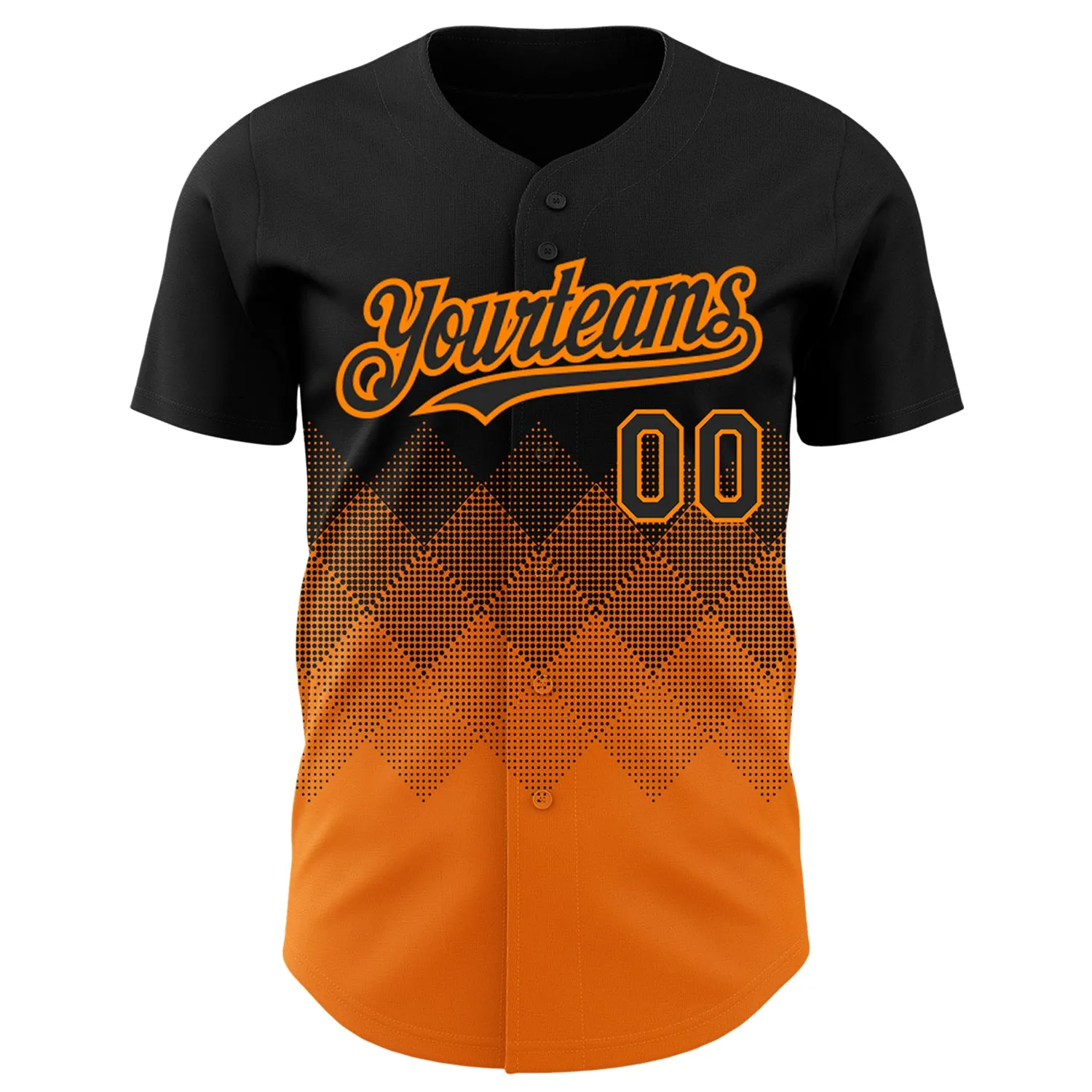 Custom Black Bay Orange 3D Pattern Design Gradient Square Shapes Authentic Baseball Jersey