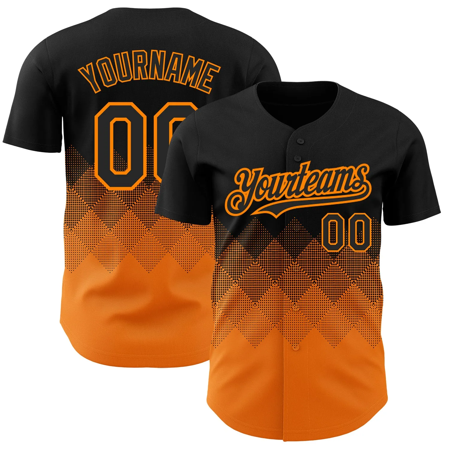 Custom Black Bay Orange 3D Pattern Design Gradient Square Shapes Authentic Baseball Jersey