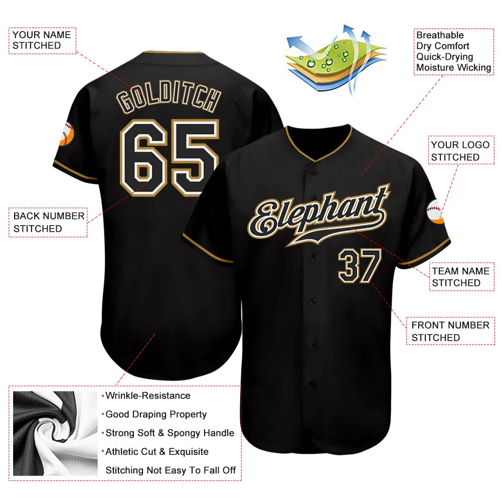 Custom Black Black-Old Gold Authentic Baseball Jersey