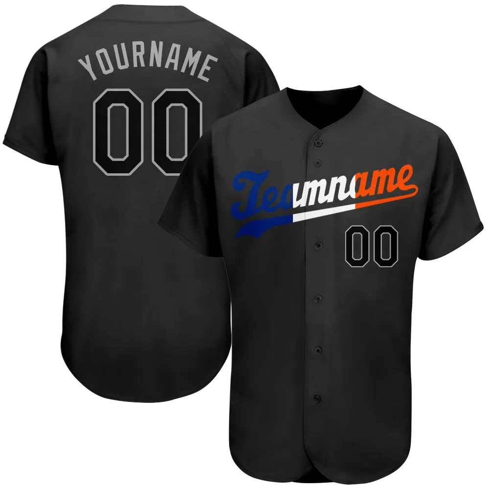 Custom Black Black-Orange Authentic Split Fashion Baseball Jersey