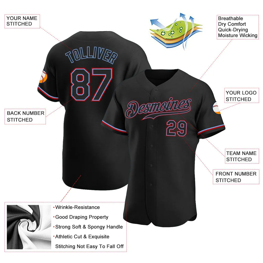 Custom Black Black-Red Authentic Baseball Jersey