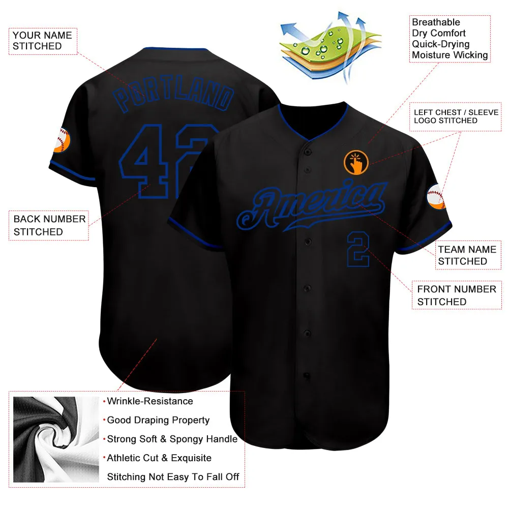 Custom Black Black-Royal Authentic Baseball Jersey