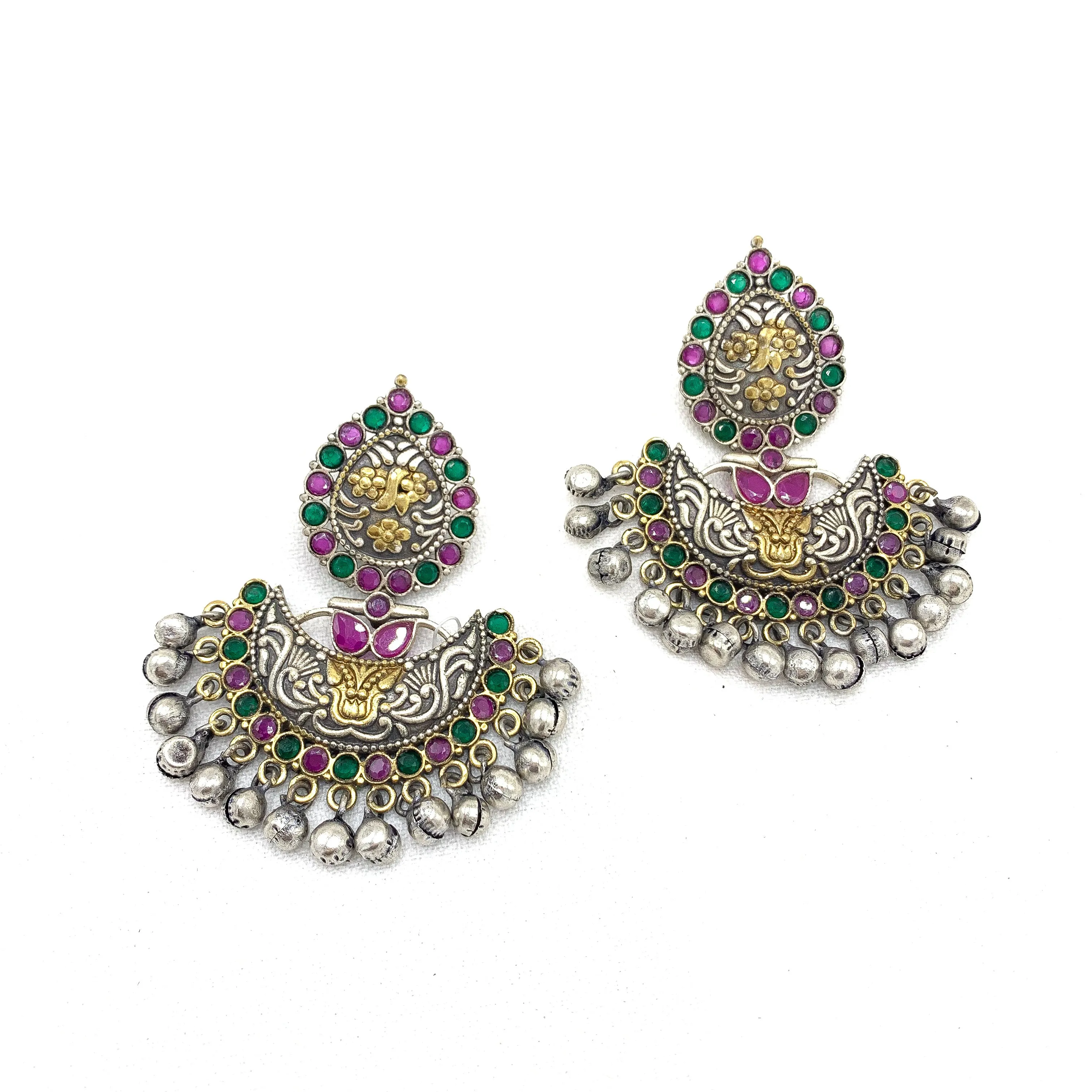 Dazzling and Vibrant Oxidized Silver Chandbali Style Earring