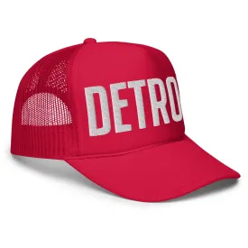 Detroit Foam Trucker Hat - Red - Embroidered with White