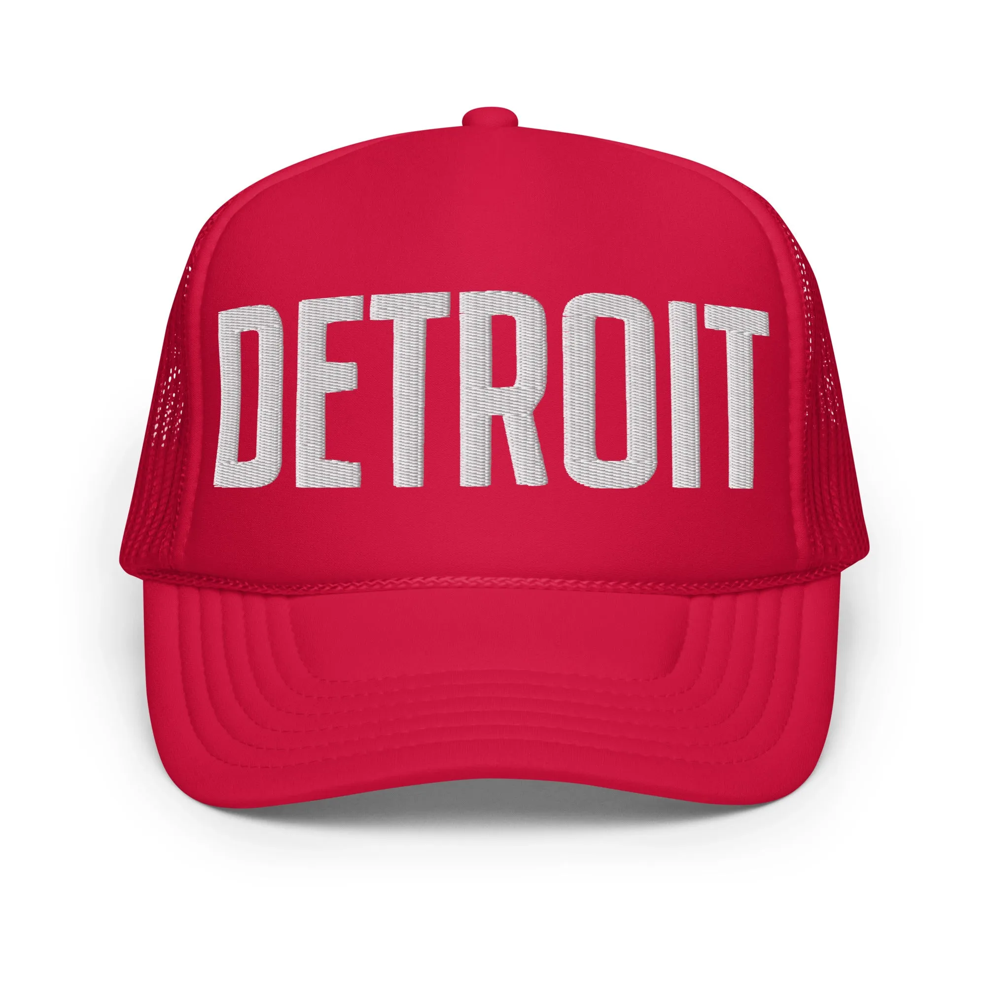 Detroit Foam Trucker Hat - Red - Embroidered with White