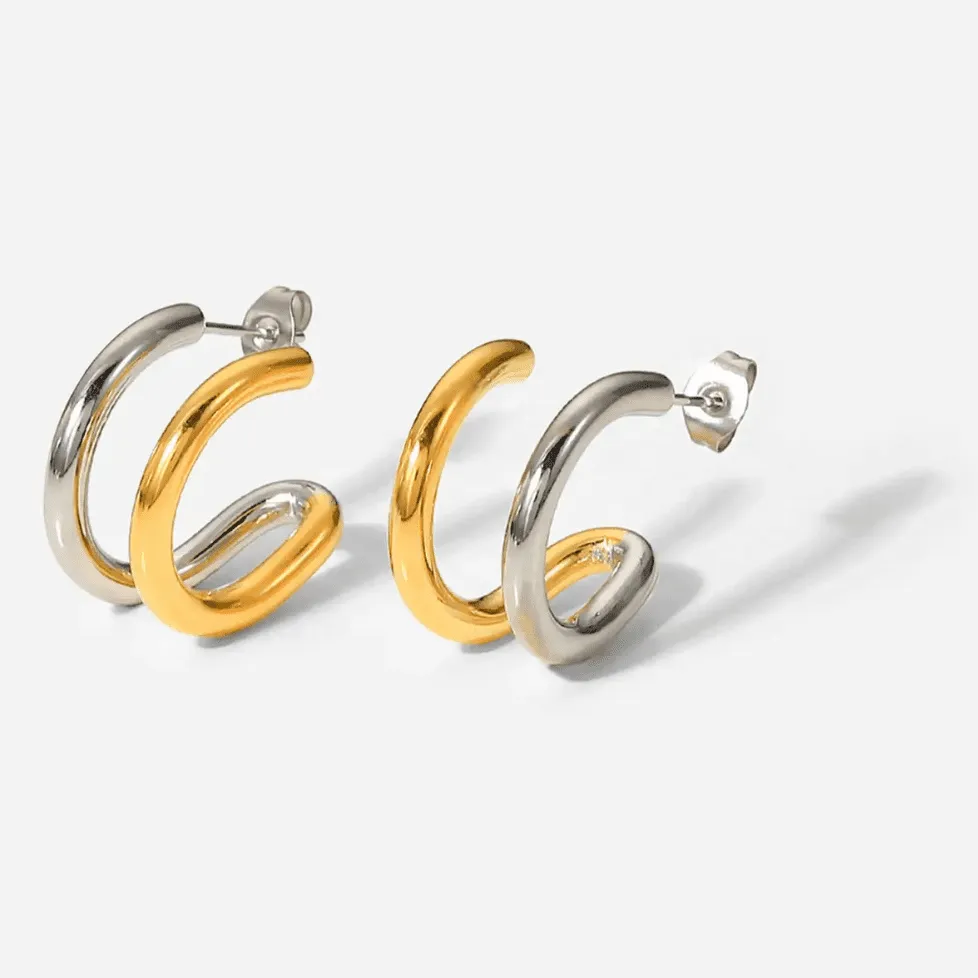 Double Hoop Two Tone Hoop Earrings