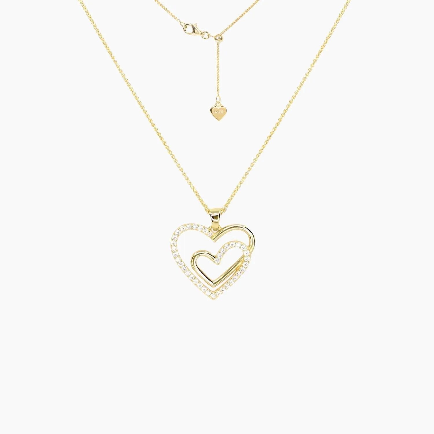 Double Open Heart CZ Pendant (Gold)