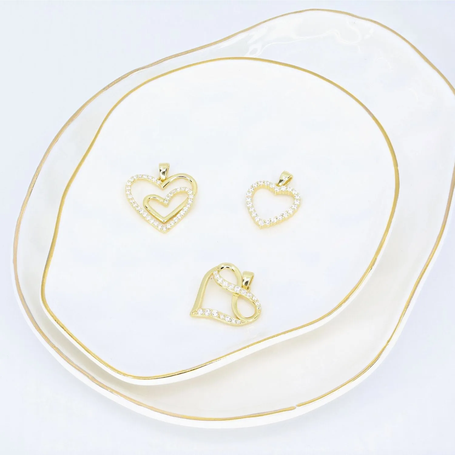 Double Open Heart CZ Pendant (Gold)