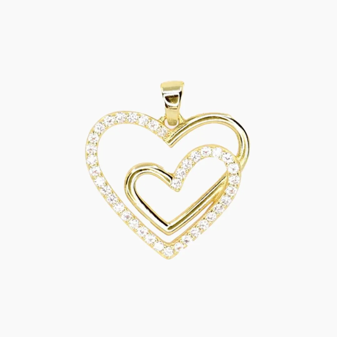 Double Open Heart CZ Pendant (Gold)