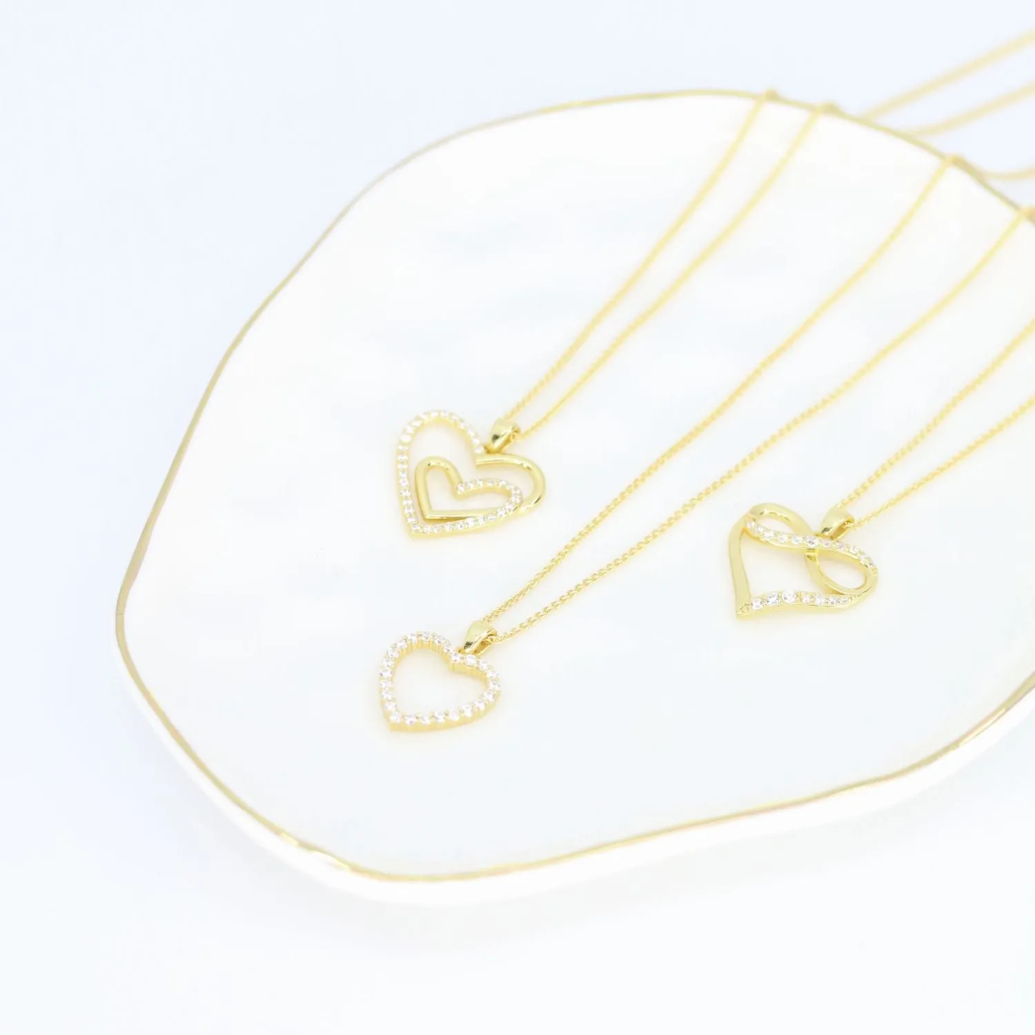 Double Open Heart CZ Pendant (Gold)