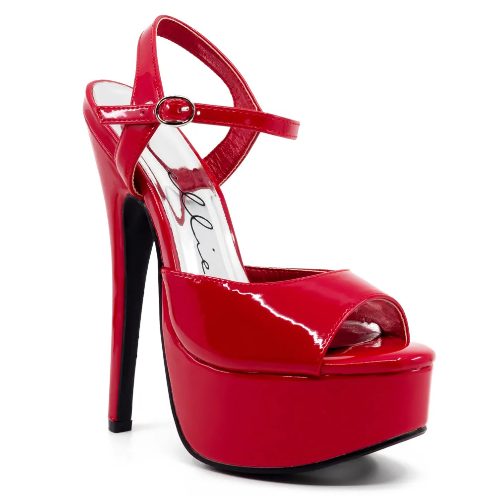 Ellie Shoes Juliet 6.5" Stiletto Patent Platform Sandals - Red