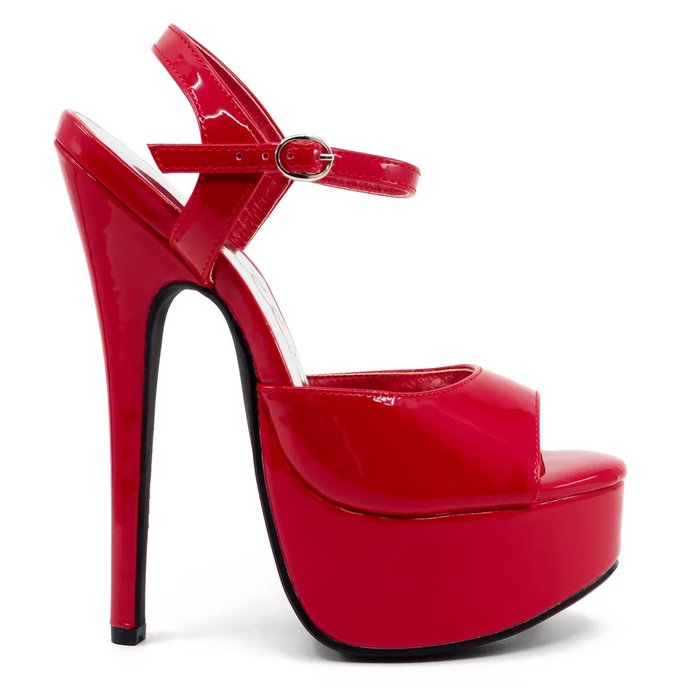 Ellie Shoes Juliet 6.5" Stiletto Patent Platform Sandals - Red