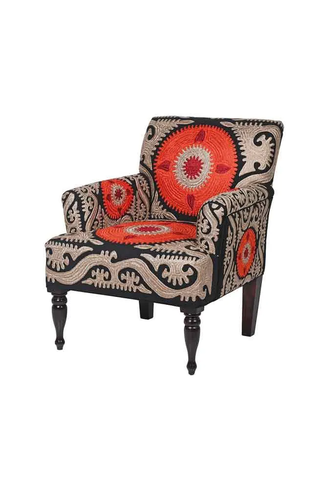 Embroidered Folk Pattern Armchair