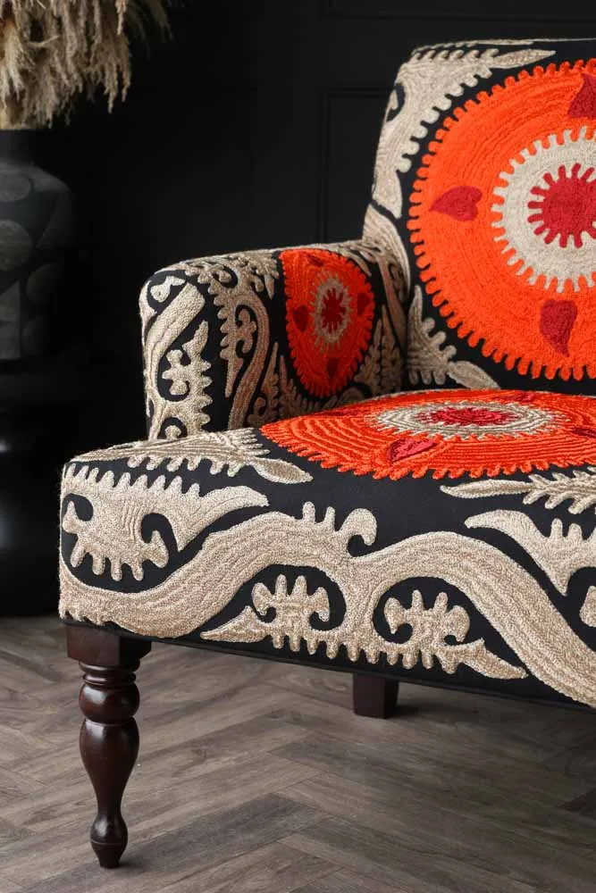 Embroidered Folk Pattern Armchair