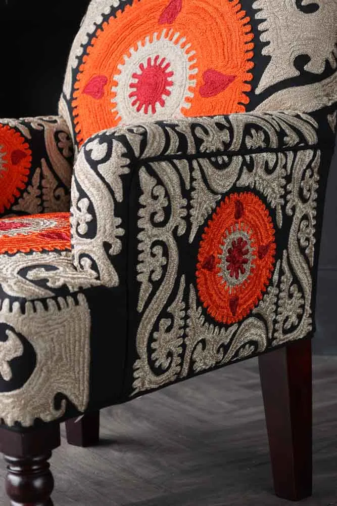 Embroidered Folk Pattern Armchair