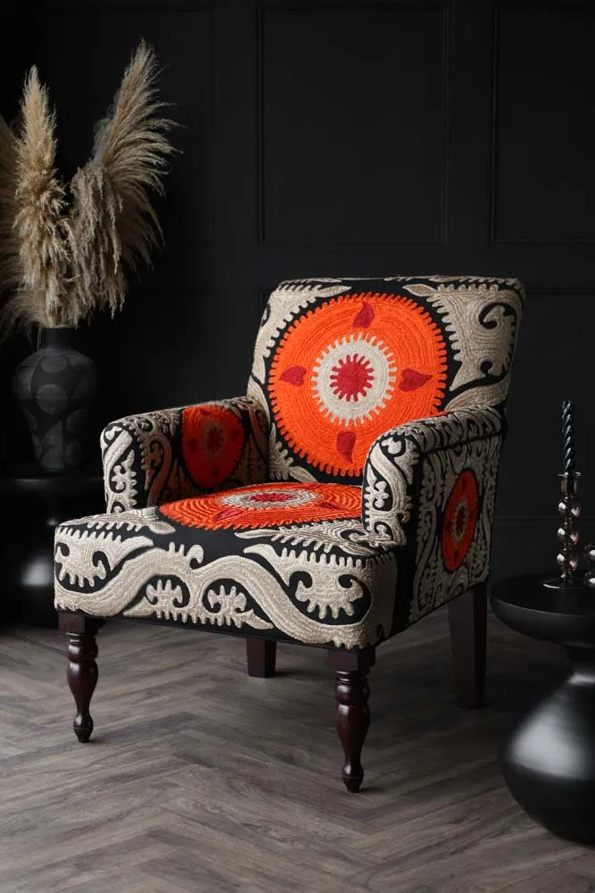 Embroidered Folk Pattern Armchair