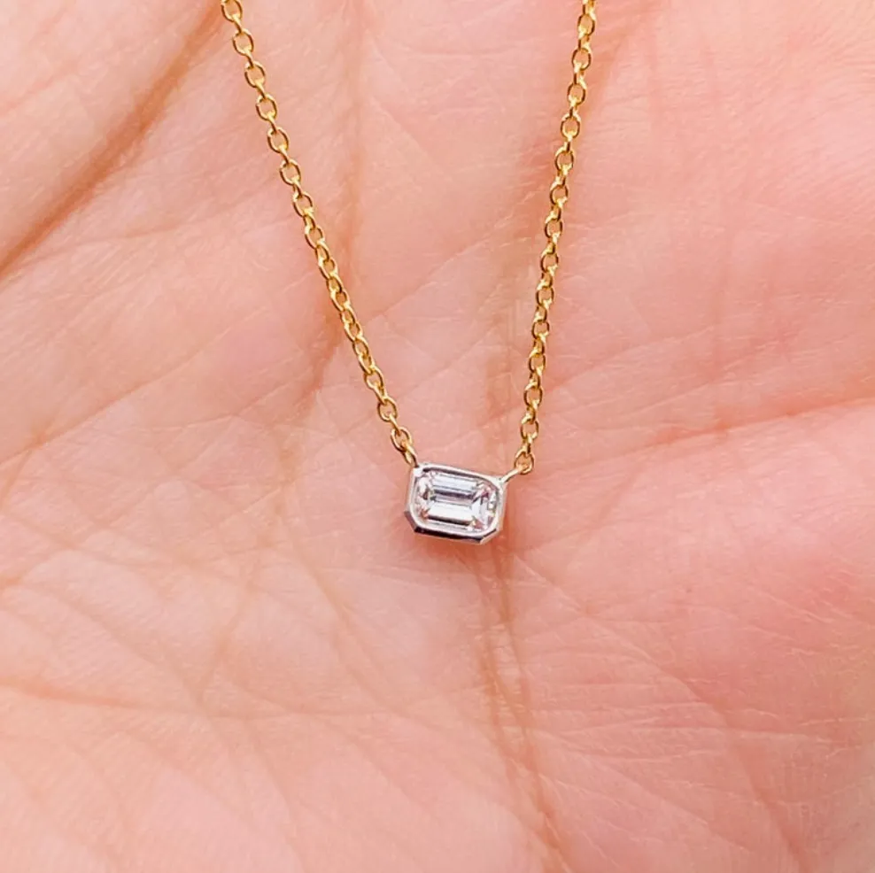 Emerald Cut Diamond Solitaire Necklace