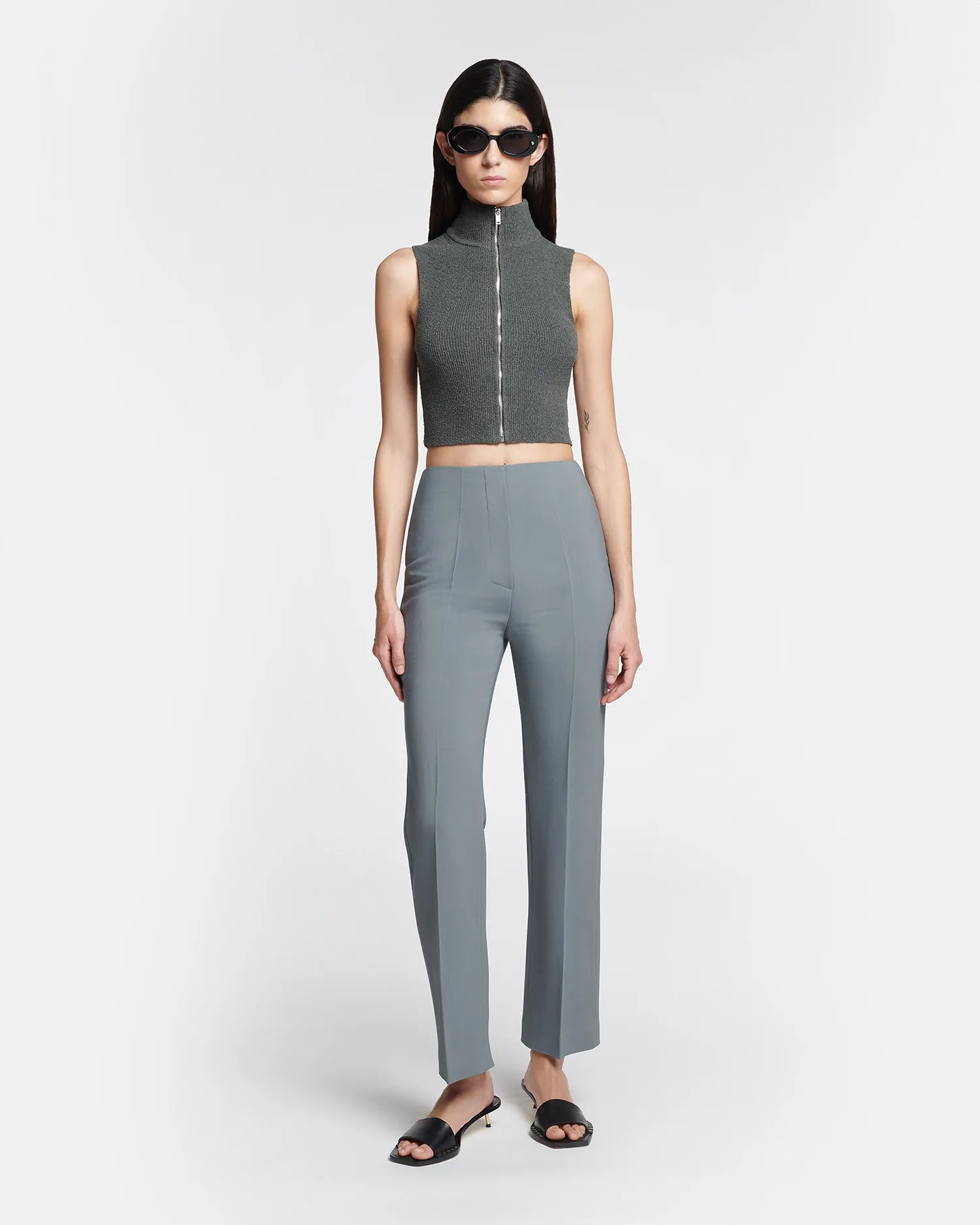 Erinna - Tailored Slim-Leg Trousers - Steel Blue