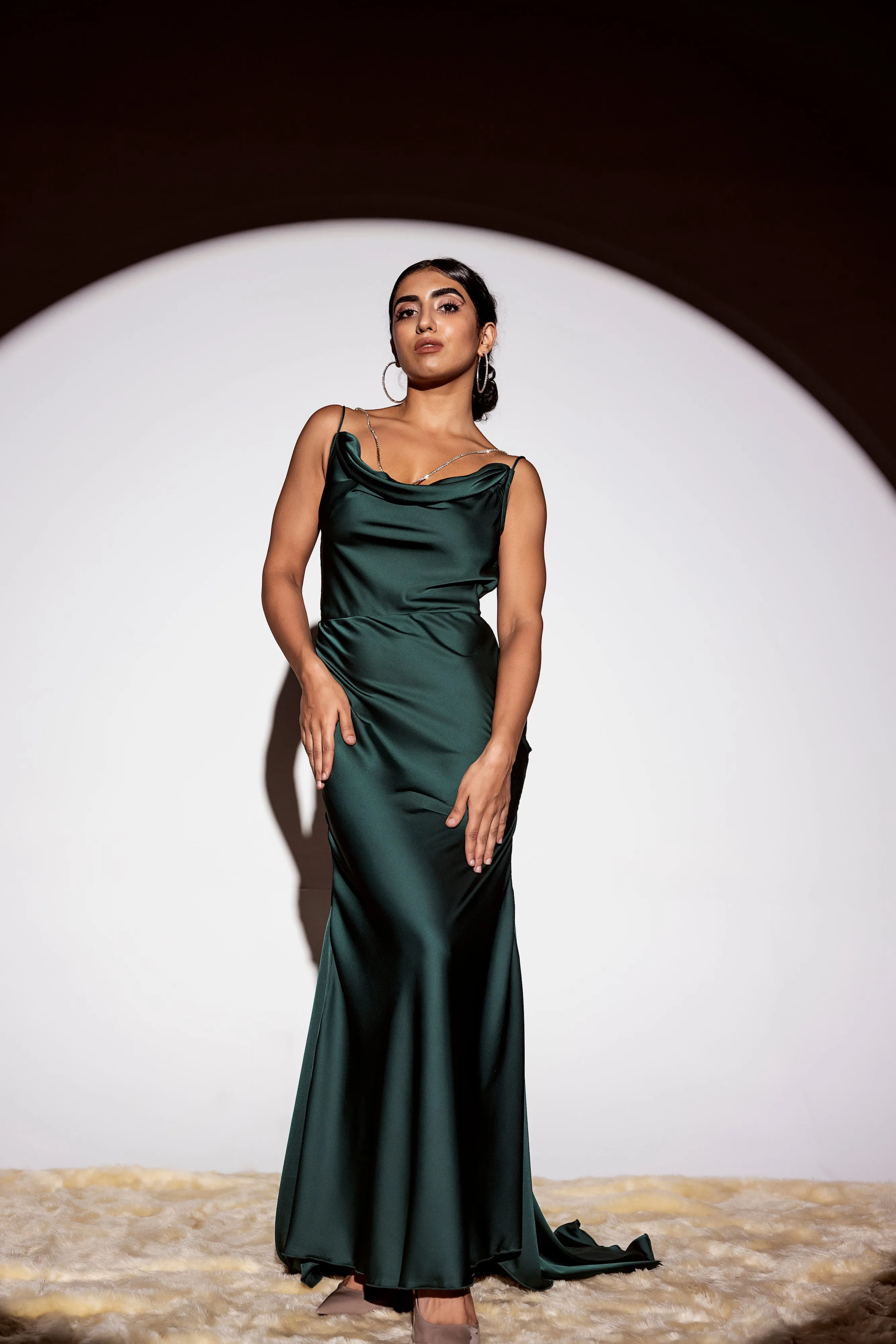 Esmerelda Emerald Armani Satin Slip Gown