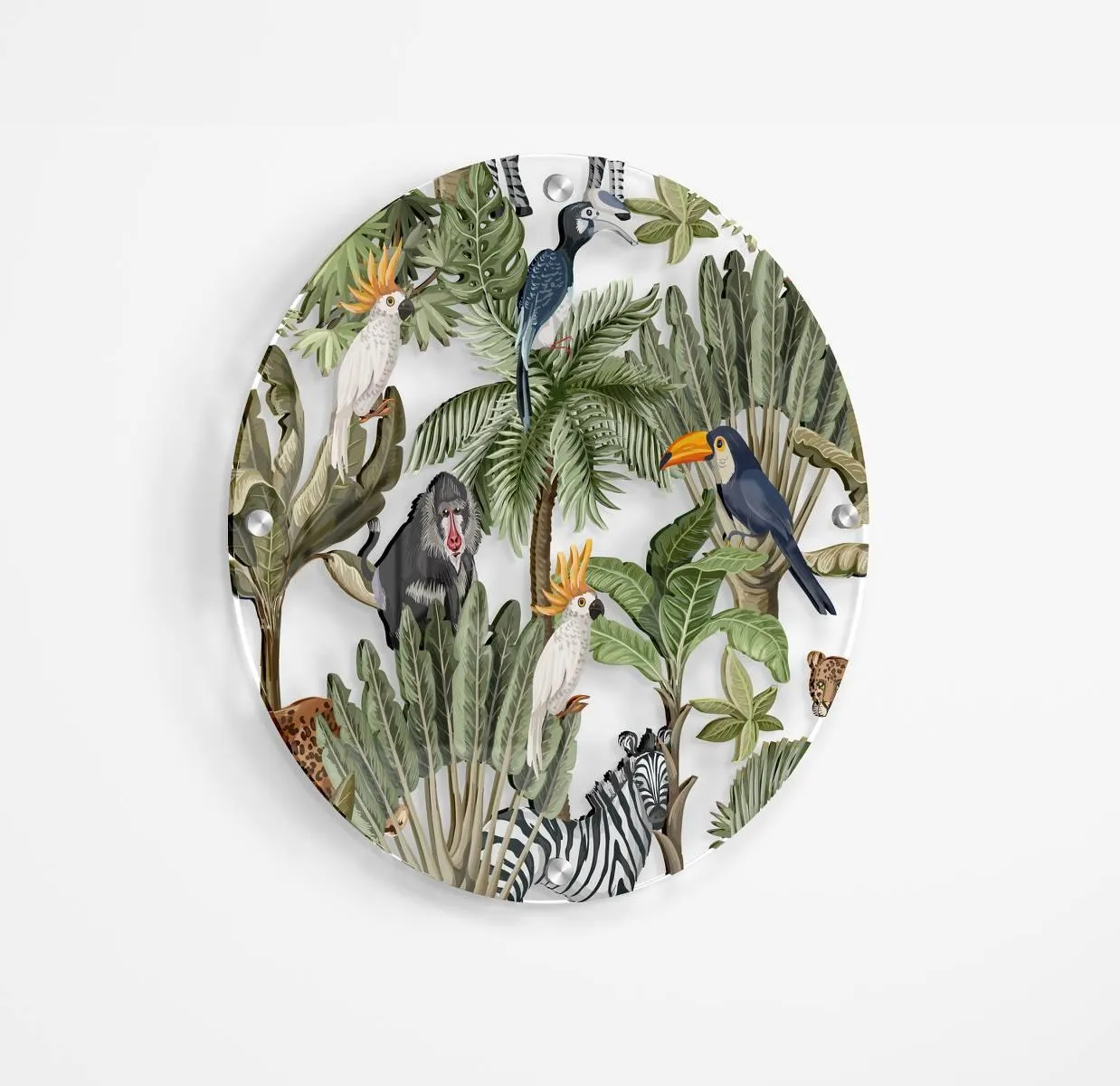 Exotic Animals Printed Transparent Acrylic Circle