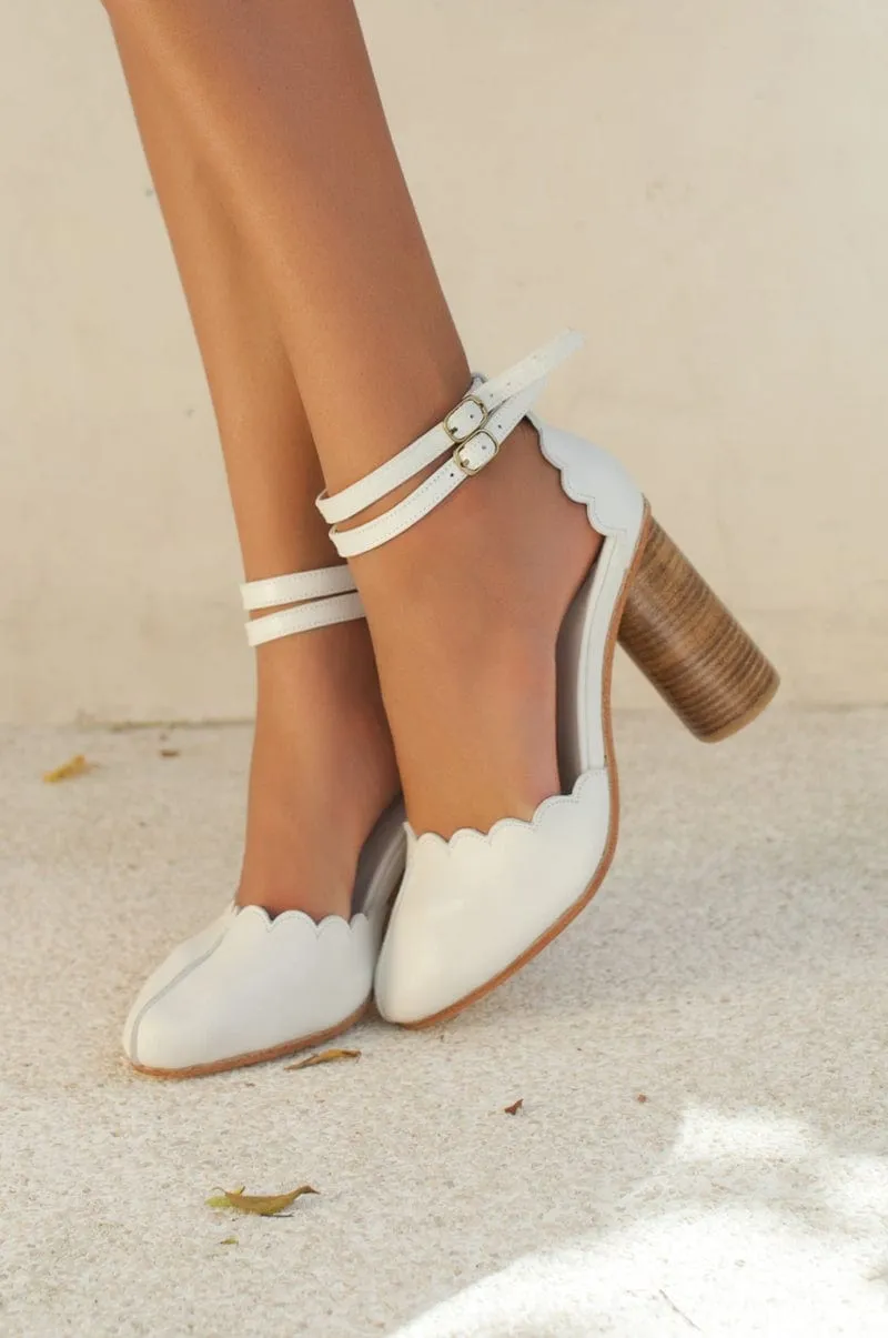 Flamingo Leather Heels in White