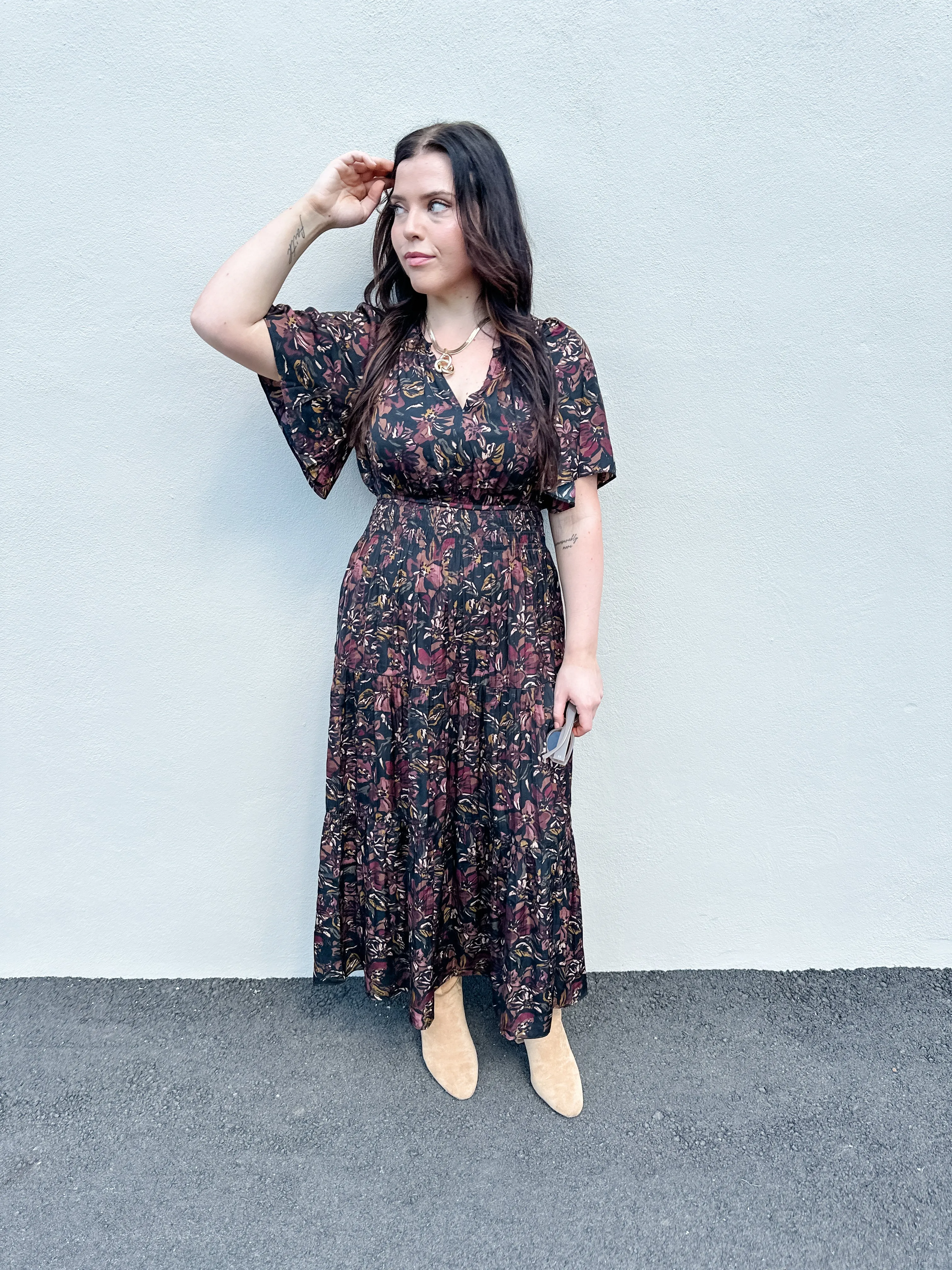 Floral Satin Midi Dress