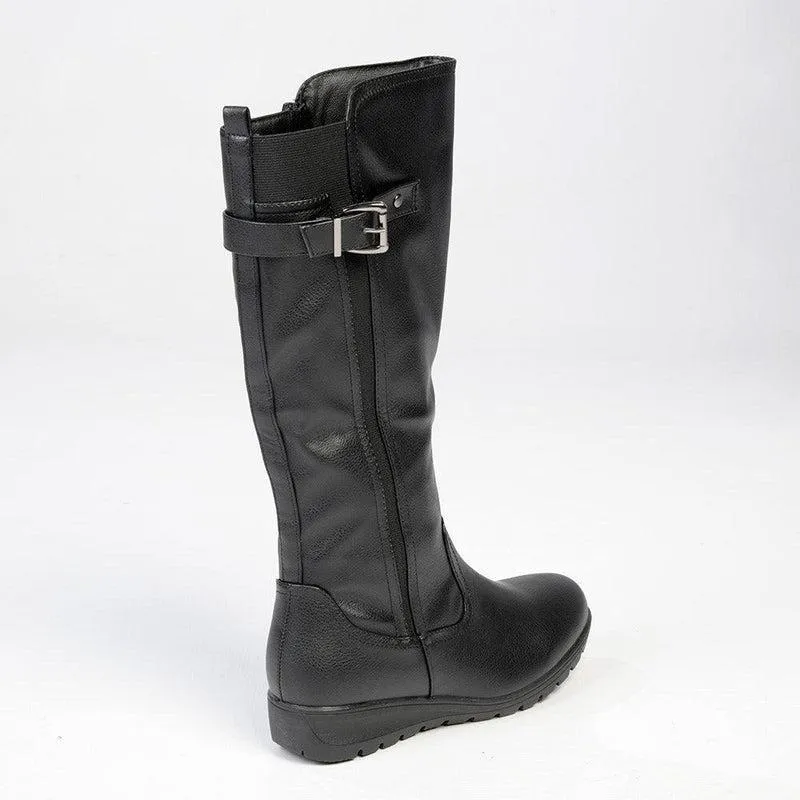 Franco Rossi Diana Low Wedge Boot - Black Mono