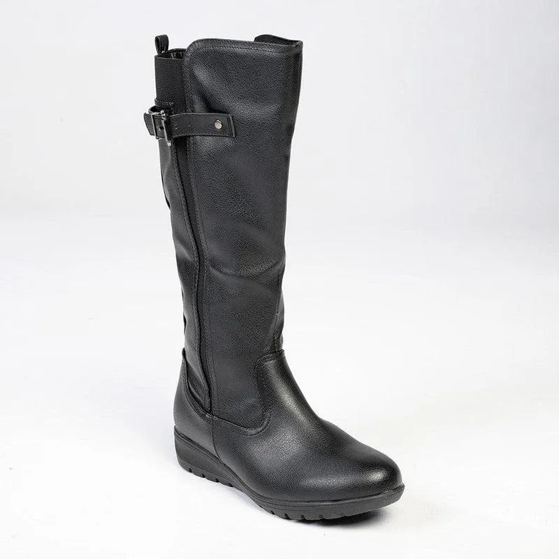 Franco Rossi Diana Low Wedge Boot - Black Mono