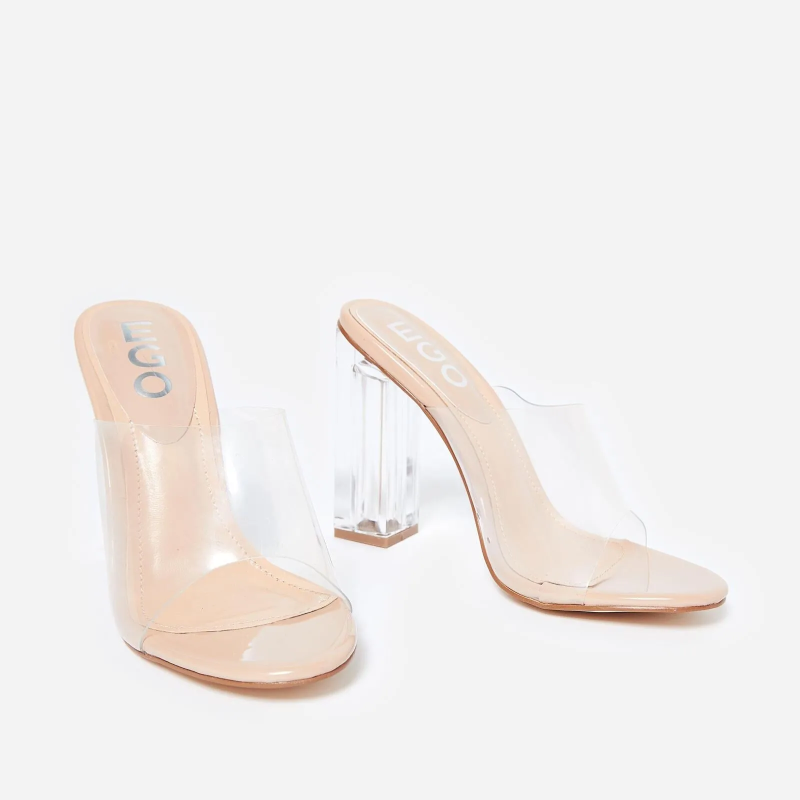 Fusion Peep Toe Block Mule - Nude