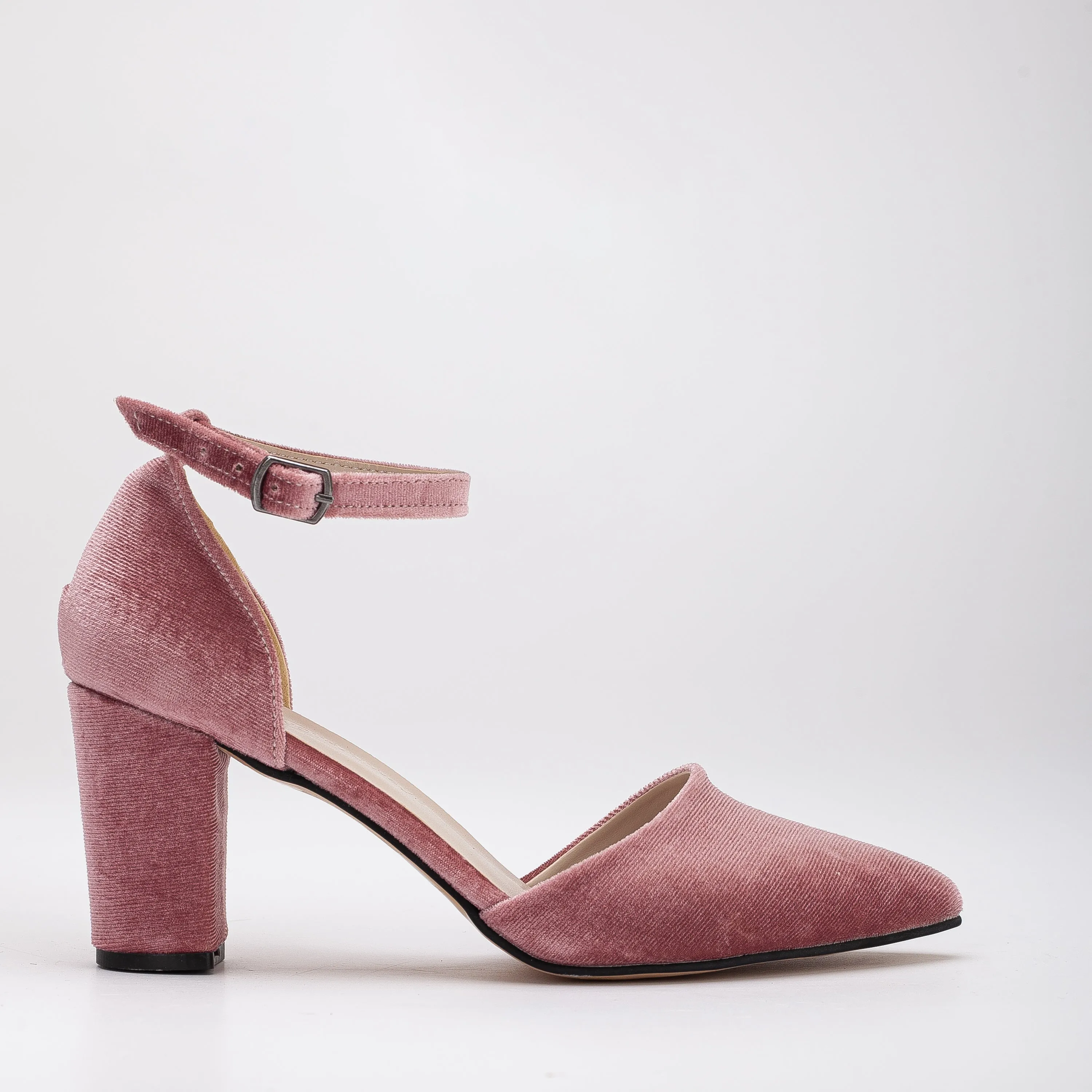 Gisele - Rose Velvet Heels with Ribbon