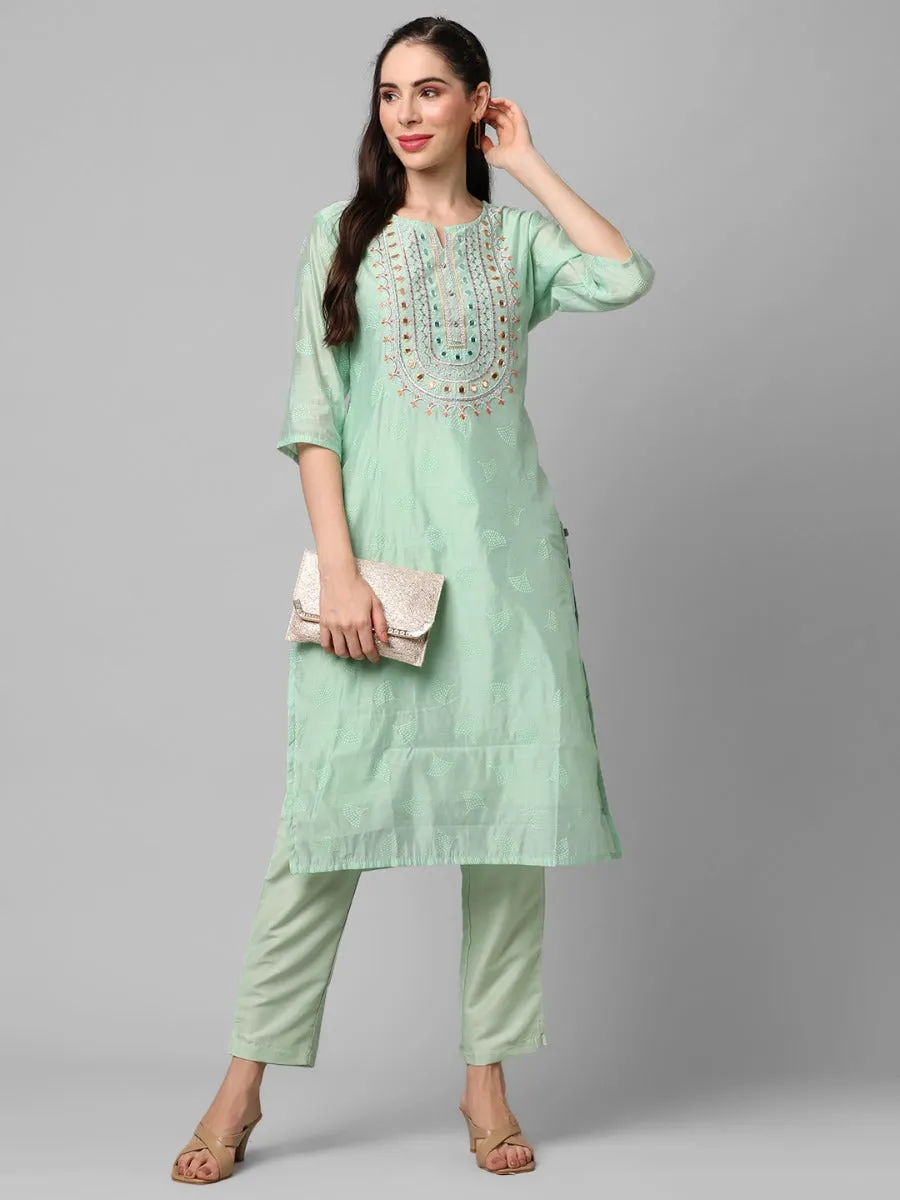 Green Geometric Printed Kurta With Trouser