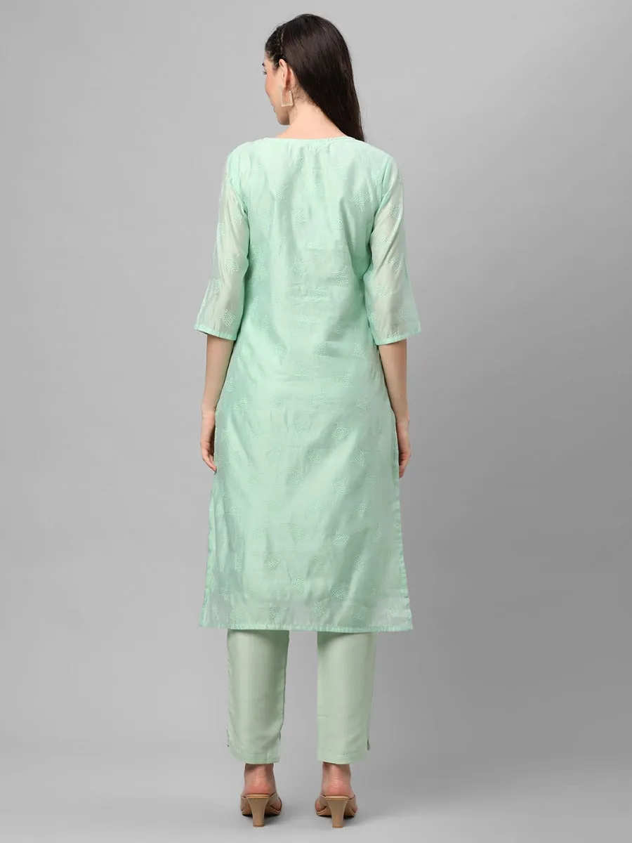 Green Geometric Printed Kurta With Trouser