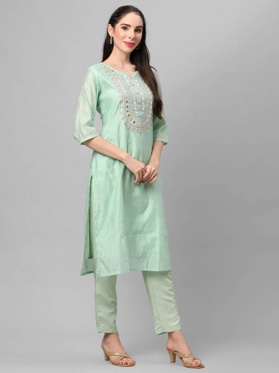 Green Geometric Printed Kurta With Trouser