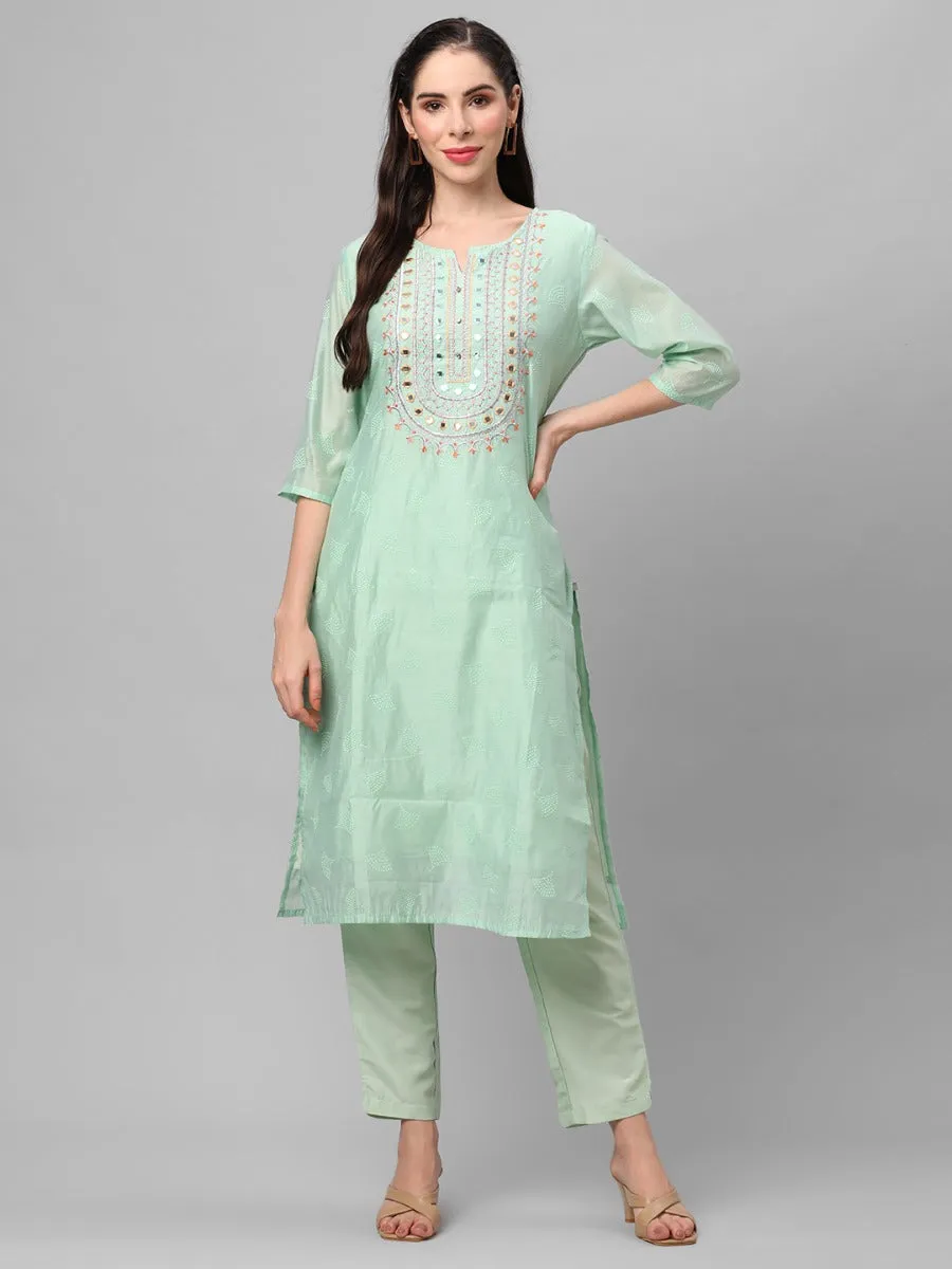 Green Geometric Printed Kurta With Trouser