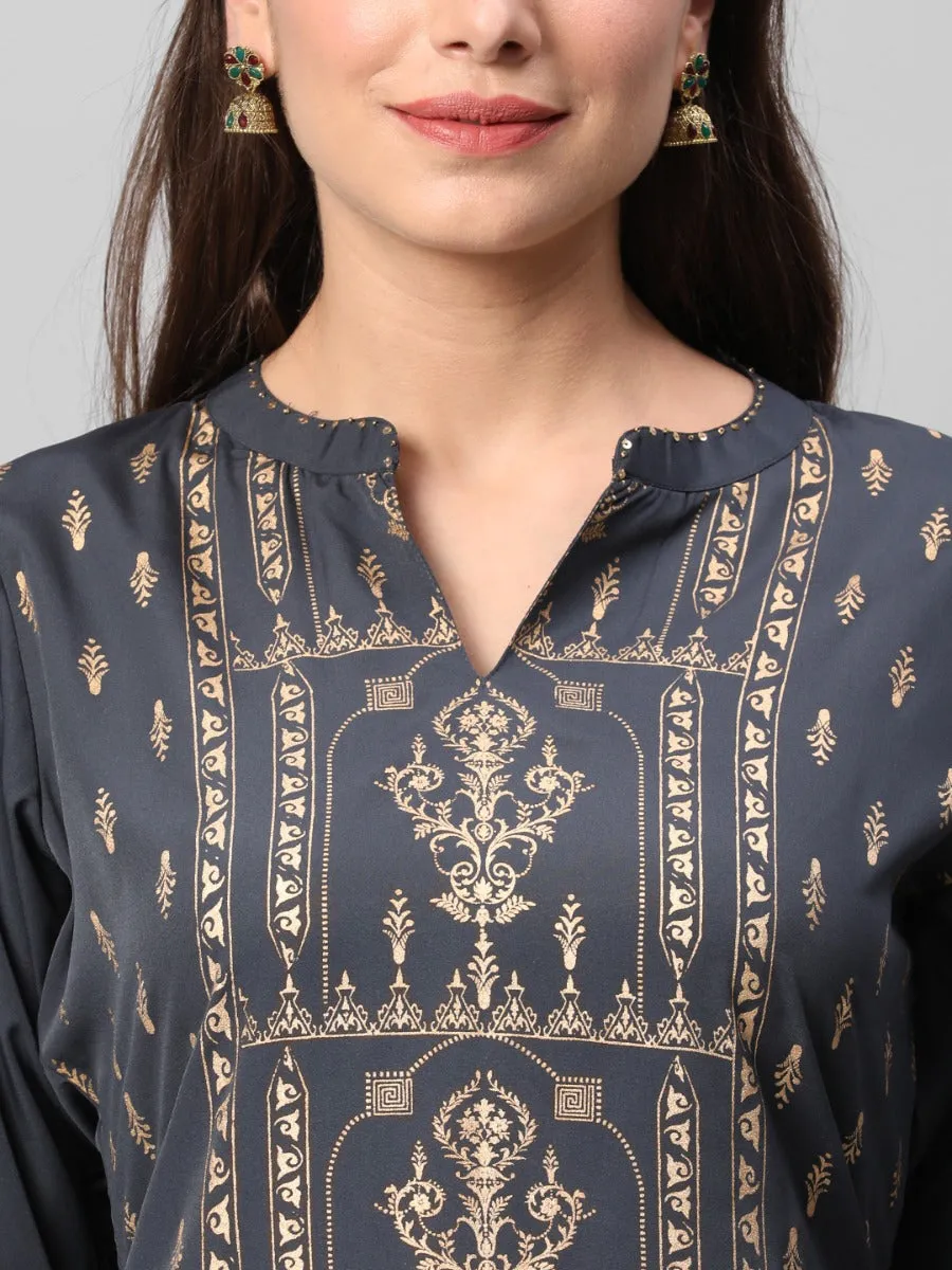 Grey Ornamental Printed Kurta