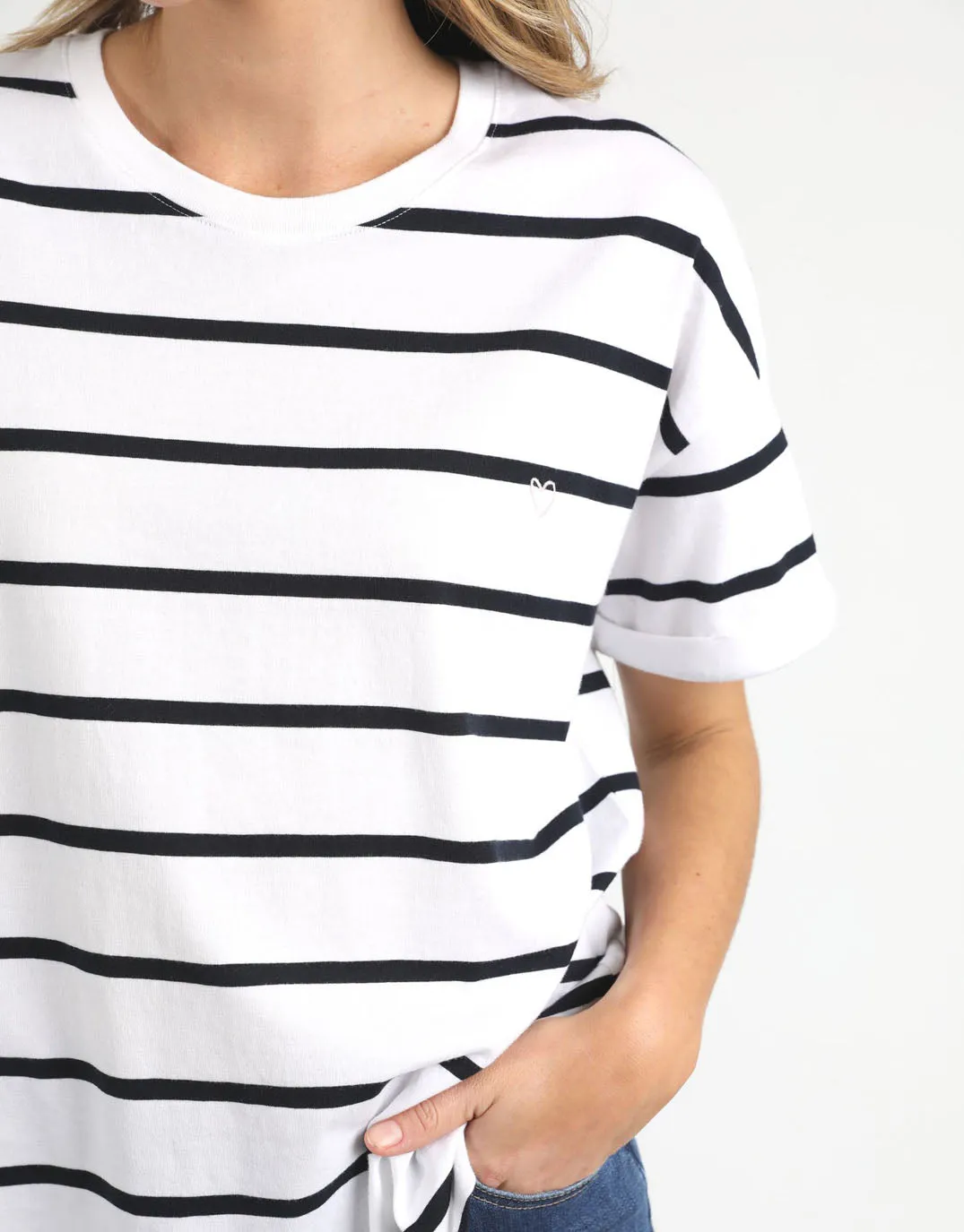 Halli Short Sleeve Stripe Tee - White/Navy Stripe