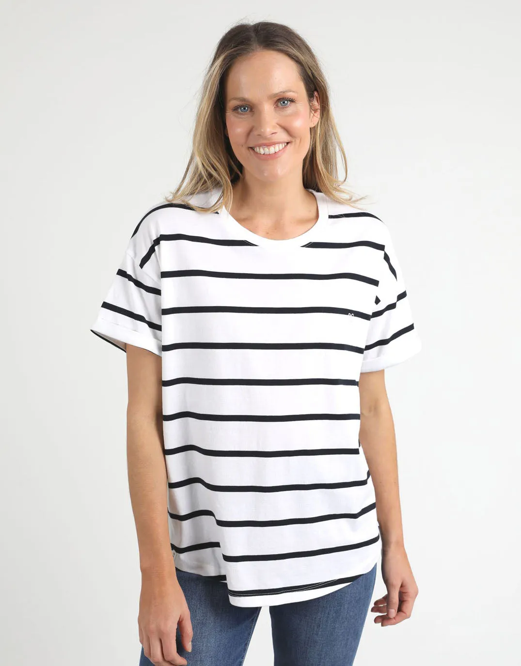 Halli Short Sleeve Stripe Tee - White/Navy Stripe