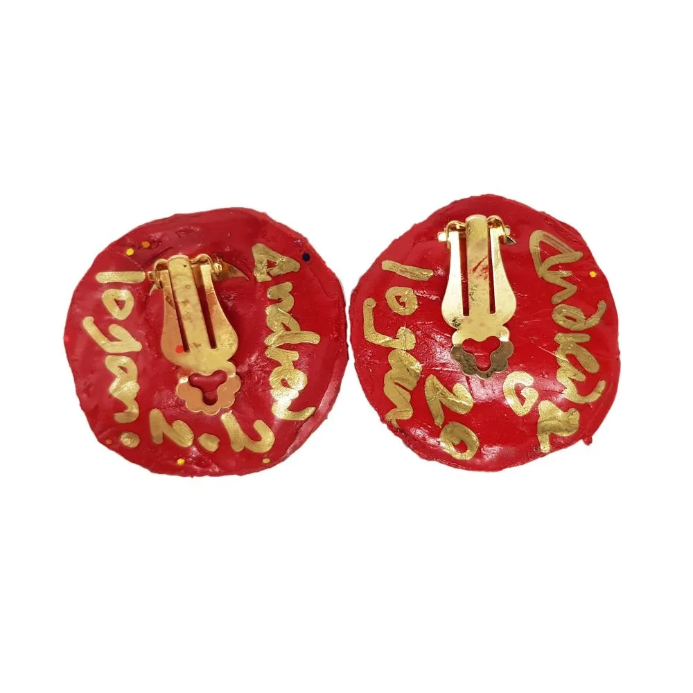 HARLEQUIN RED ROUND CLIP-ON EARRINGS