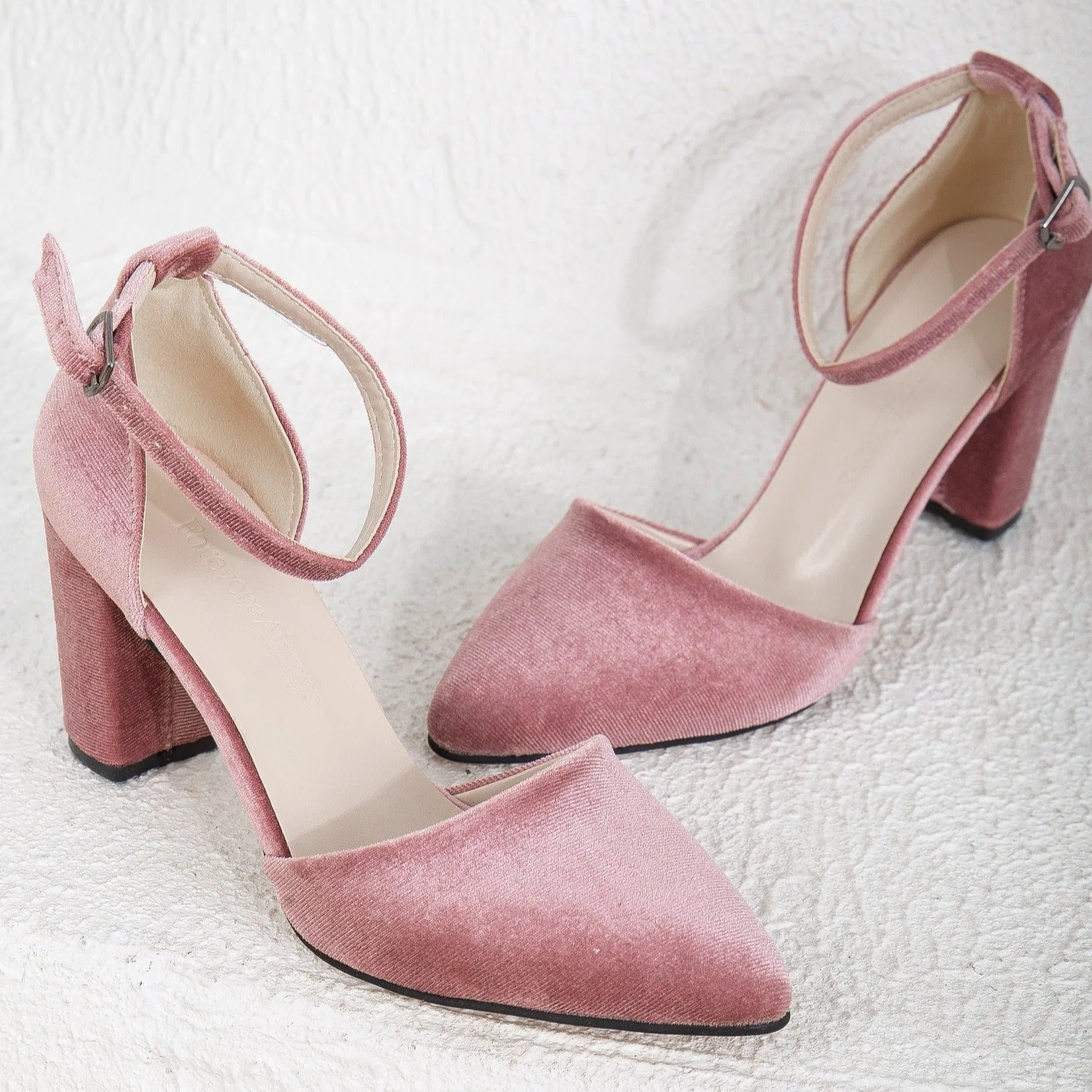 Hazel - Rose Velvet Shoes with Pearls