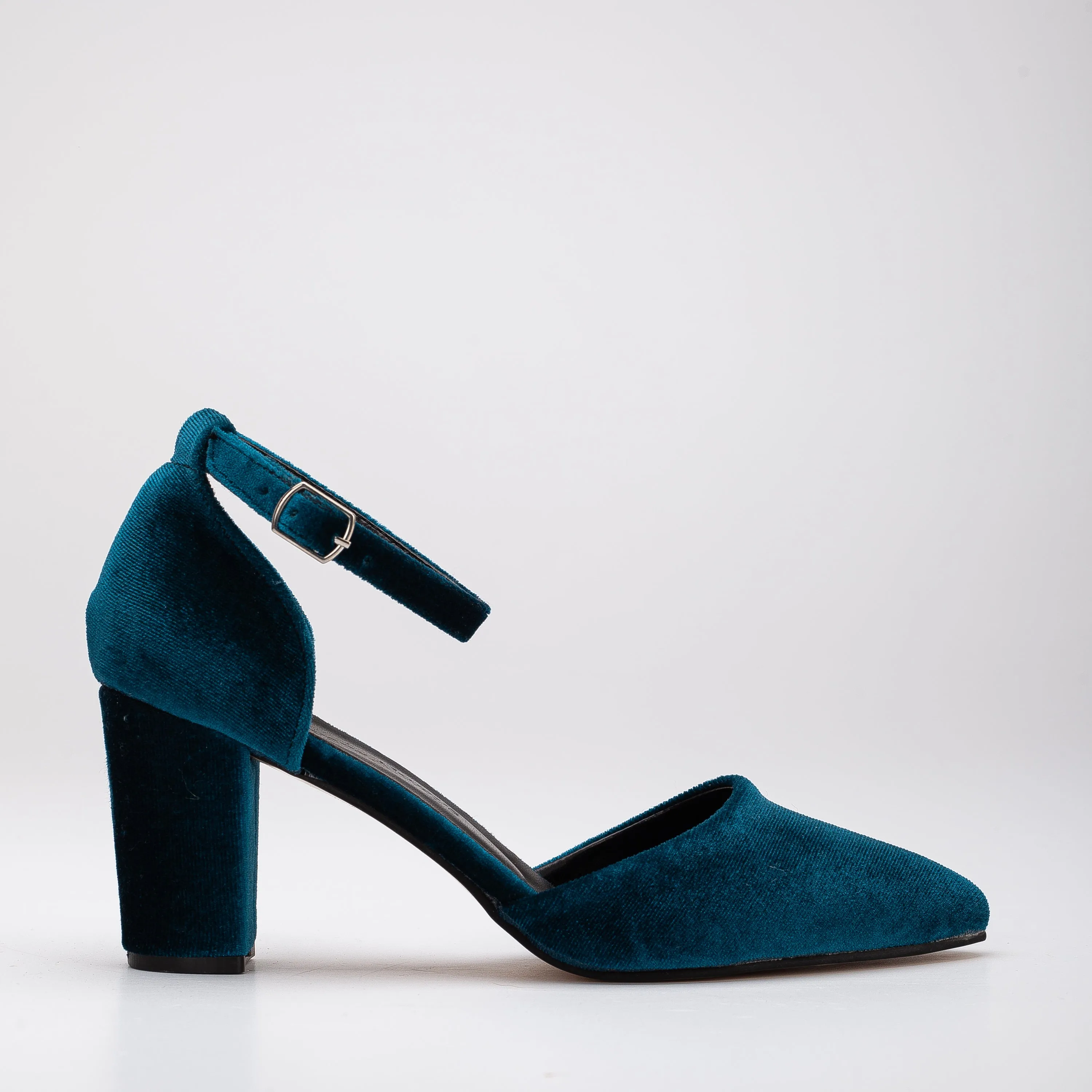 Hazel - Teal Blue Velvet Wedding Heels with Pearls