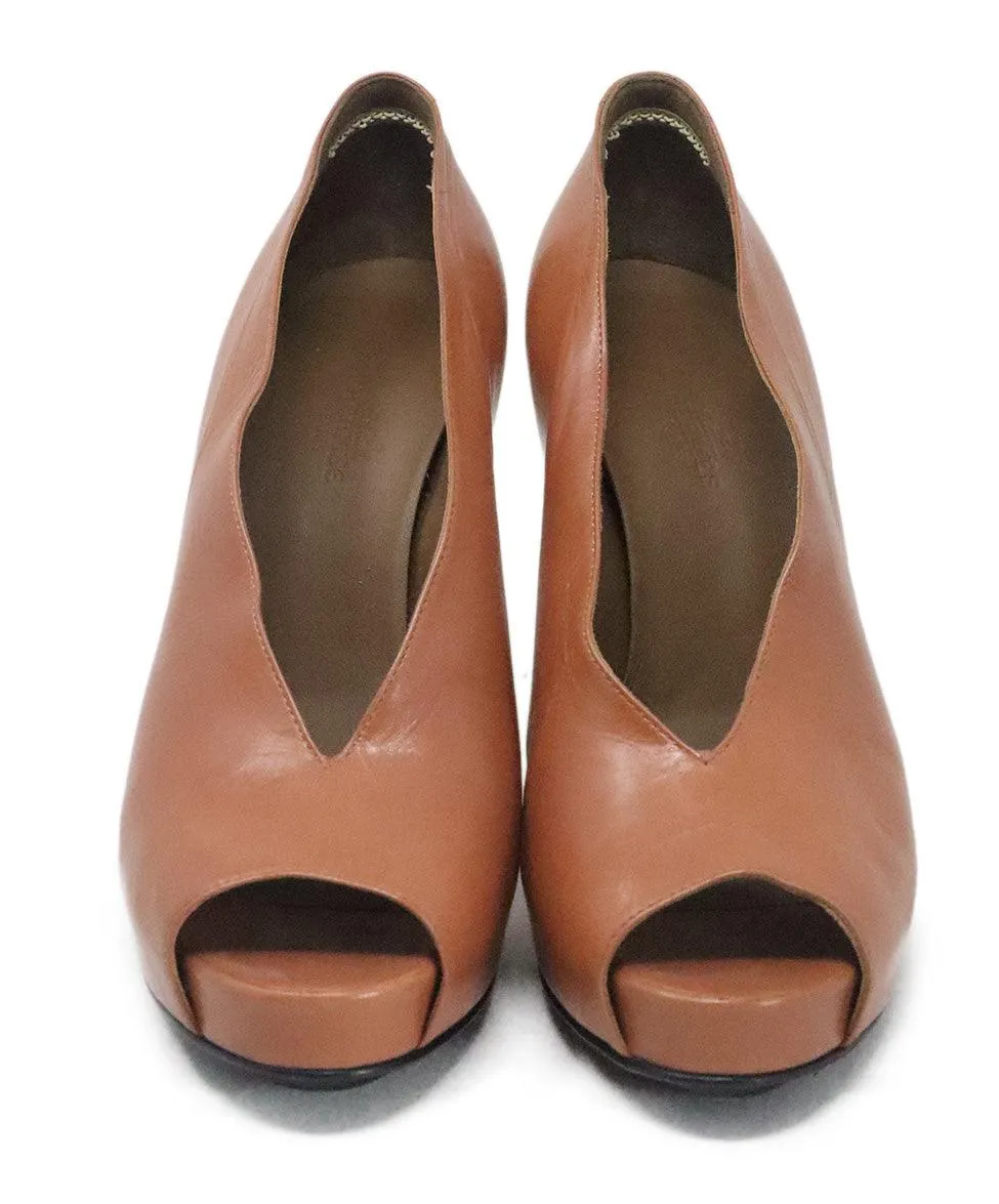 Hermes Tobacco Brown Leather Heels sz 8.5